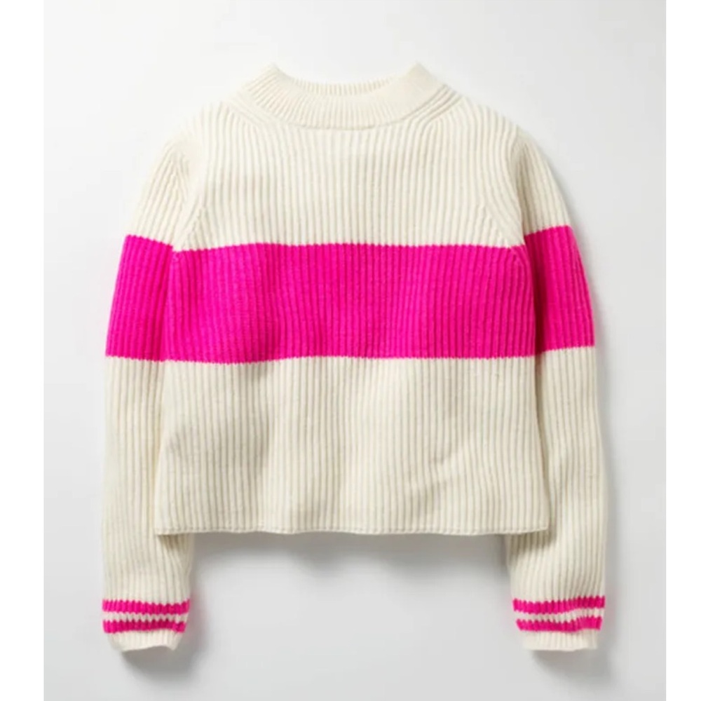 Boden Johnnie B. kids Stripey Boxy Jumper Stylish Pink and White Women's Sweater